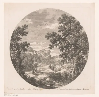 Landschap met wandelaars en lastdier