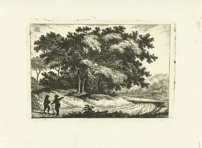 Landschap met wandelaars op landweg
