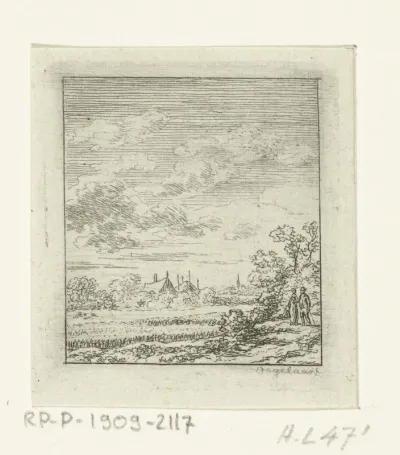 Landschap met wandelend stel