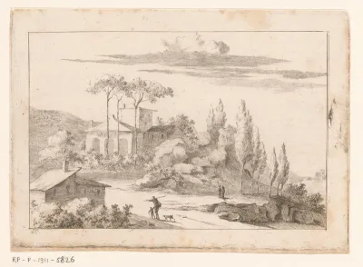 Landschap met wandelende figuren