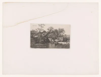Landschap met wasvrouwen bij een watermolen