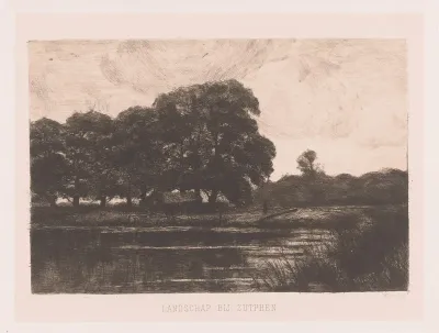 Landschap met water en schuur, bij Zutphen
