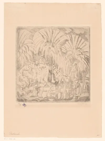 Landschap met waterdragers, ezels en palmbomen