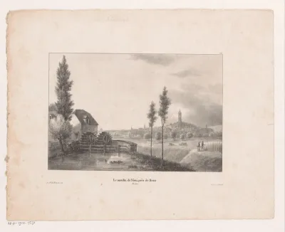Landschap met watermolen van Nimi bij Mons
