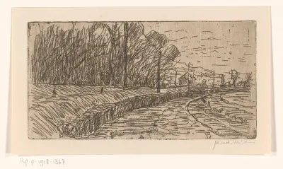 Landschap met weg, bosrand en elektriciteitspalen