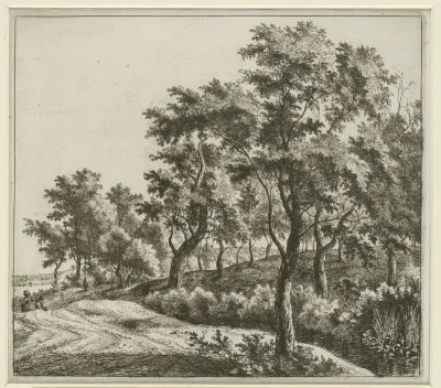 Landschap met weg langs een beek