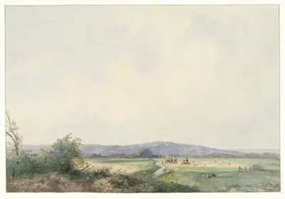 Landschap met weiden, bij de duinen