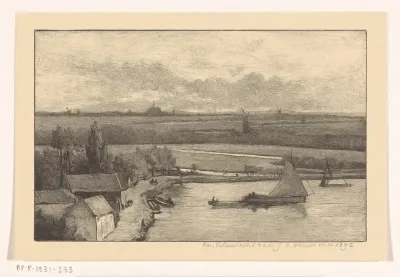 Landschap met zeilschepen op het water