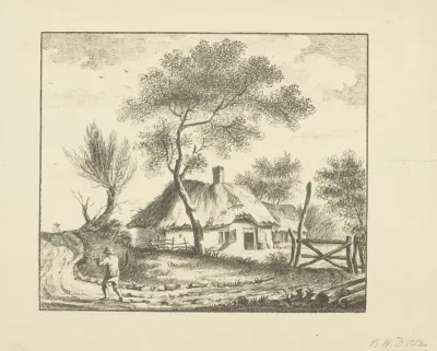 Landschap met zeisdragende man