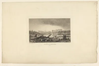 Landschap met zicht op de vernielingen rond het meer van Auteuil