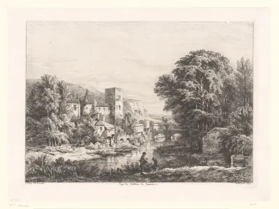 Landschap met zicht op een kasteel aan een rivier
