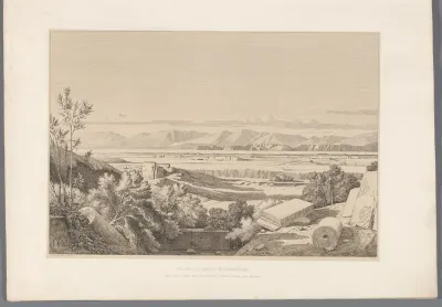 Landschap met zicht op ruïnes van Korinthe