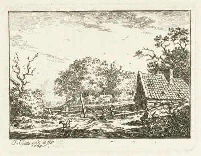 Landschap met zittende man en hond