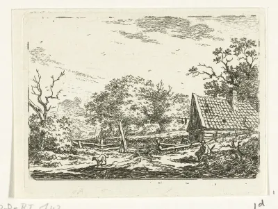 Landschap met zittende man en hond