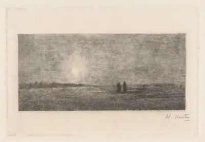 Landschap met zon en twee figuren