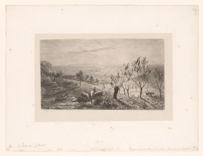 Landschap met zonsopgang en veehoeder