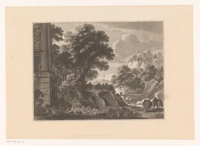 Landschap met zuilen, herders en reizigers