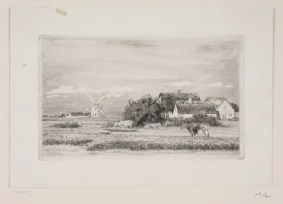 Landskab med bondegård og mølle