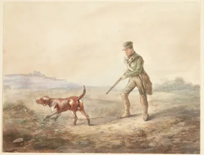 Landskab med en jæger og hans hund