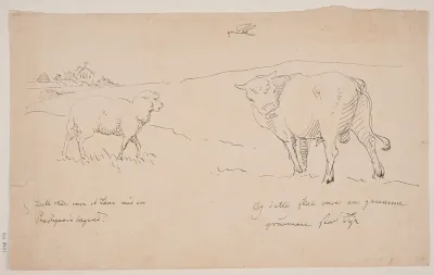Landskab med et lam og en tyrekalv