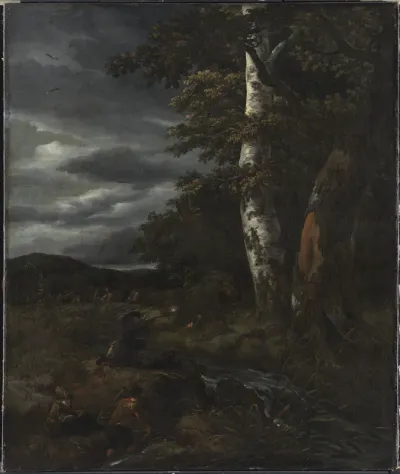 Landskab med jagtscene