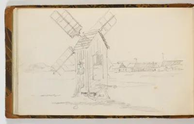 Landskab med mølle