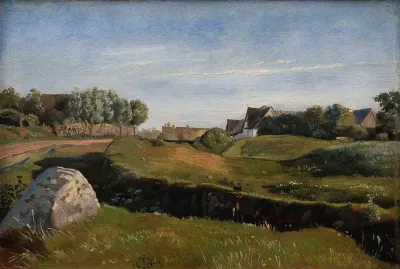Landskab med Vejby set fra nord. Eftermiddagsbelysning