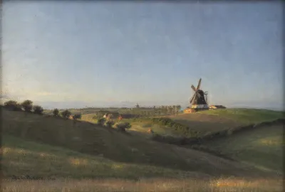 Landskab ved Kolding mod solnedgang