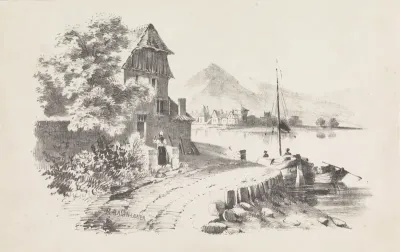 Landweg langs een meer