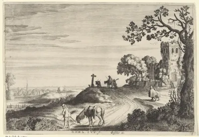 Landweg langs ruïne van een kerk
