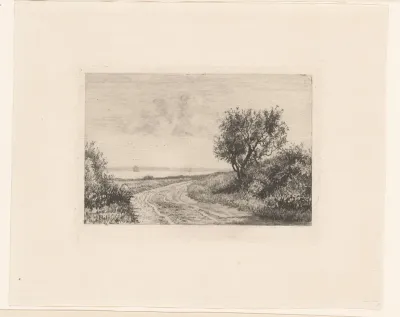 Landweg met bomen langs water