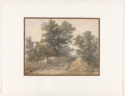 Landweg met geboomte en boerenkar
