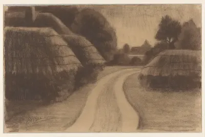Landweg met hooischelven
