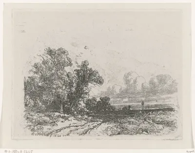 Landweg met links bomen
