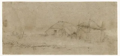 Langhuisboerderij met hooiberg in een polderlandschap