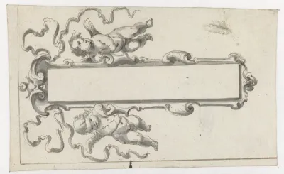 Langwerpige cartouche met twee putti