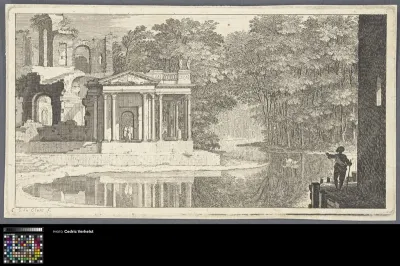 Lanscape with a ruin at a lake