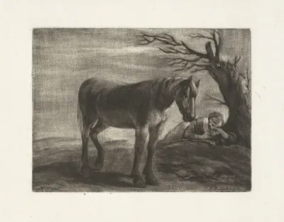 Lanschap met een paard en een slapende vrouw
