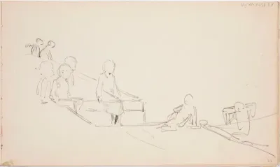 Lapsia laiturilla. Luonnos maalaukseen Lauantai-ilta Hamarissa 1885 ?