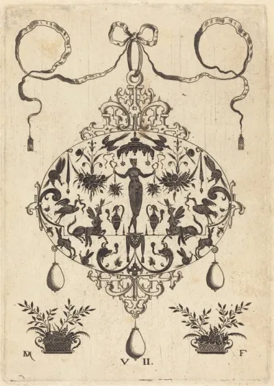 Large Pendant, Flora Standing, Holding a Fruit Garland