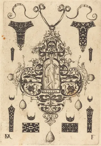 Large Pendant, Justice Standing at Centre