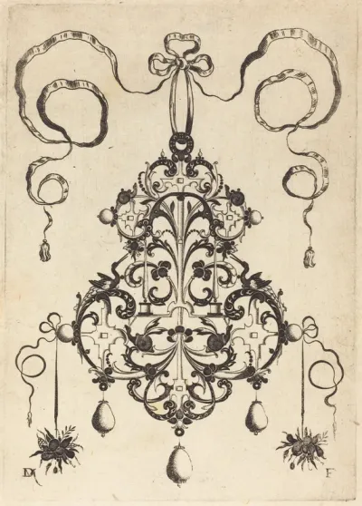 Large Pendant, Lower Left and Right Two Bunches of Grass and Fruit
