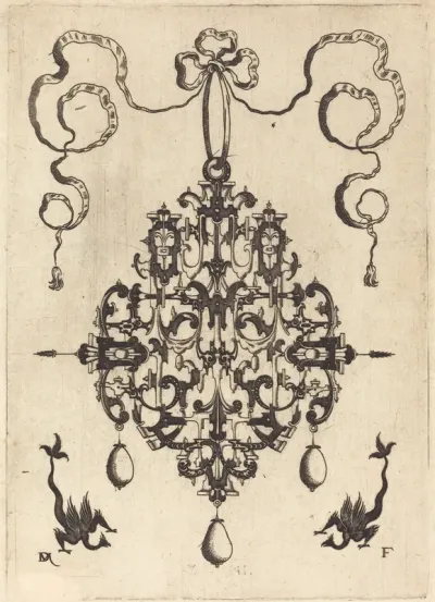 Large Pendant, Two Fantasy Creatures with Long Tails at Bottom