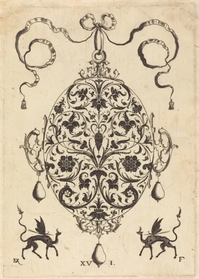 Large Pendant, Upright Oval with Floral Ornament