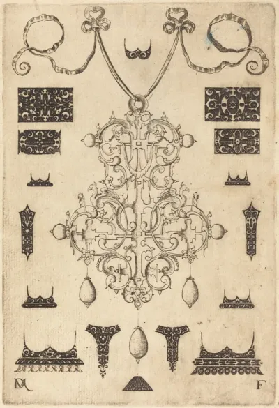Large Pendant with Three Drops Below, Surrounded by Fifteen Different Studs