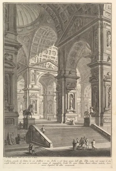 Large sculpture gallery built on arches and lit from above... (Galleria grande di Statue, la cui struttura è con Archi e col lume preso dall'alto...), from "Prima Parte di Architettura, e Prospettive"
