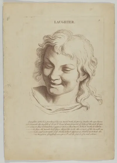 Laughter, plate 10 from "Heads Representing the Various Passions of the Soul; as they are Expressed in the Human Countenance: Drawn by that Great Master Monsieur Le Brun"