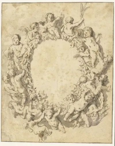 Lauwerkrans omgeven met putti