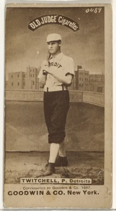 Lawrence Grant "Larry" Twitchell, Pitcher, Detroit Wolverines, from the Old Judge series (N172) for Old Judge Cigarettes