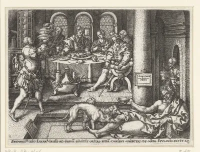 Lazarus bedelt aan de deur van de rijke man